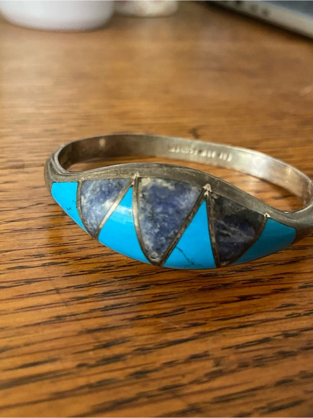 Sterling Silver Turquoise & Lapis Inlay Cuff Bracelet - Blue - Picture 5 of 5